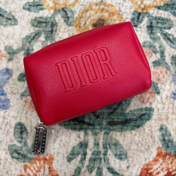 Dior Logo Red Makeup Bag Trousse Clutch Wallet - Picture 1 of 6